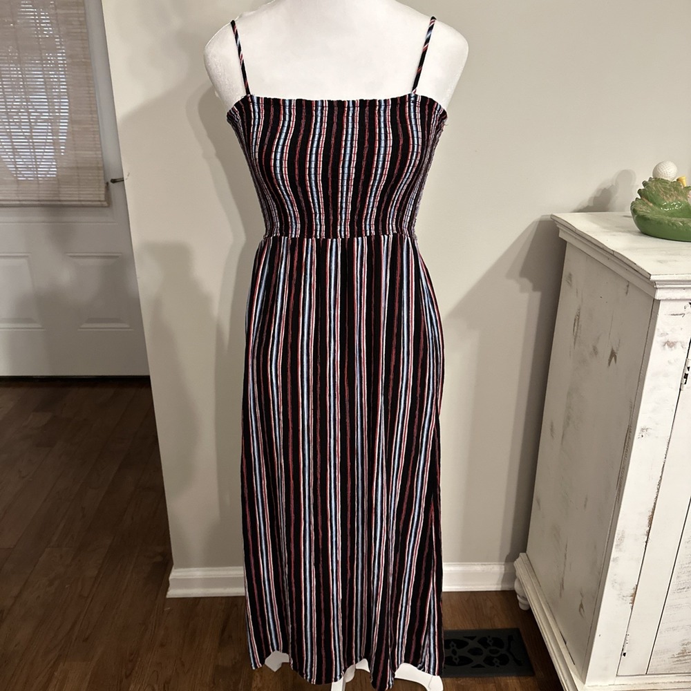 Ambiance Apparel Striped Spaghetti Strap Dress Size Small All Elastic Top